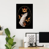Poster Rat blanc avec papillons monarques Maison gothique (Bureau à domicile)