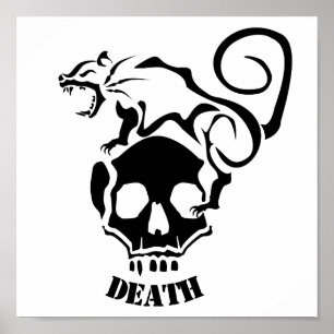 Poster Rat en colère sur un crâne malsain