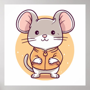 Poster rat mignon en kawaii style dessin animé