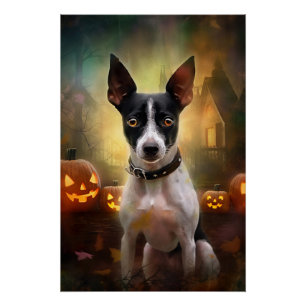 Poster Rat Terrier Halloween avec citrouilles effrayant