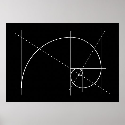 Poster Ratio d'or, spirale Fibonacci, dessin (Devant)