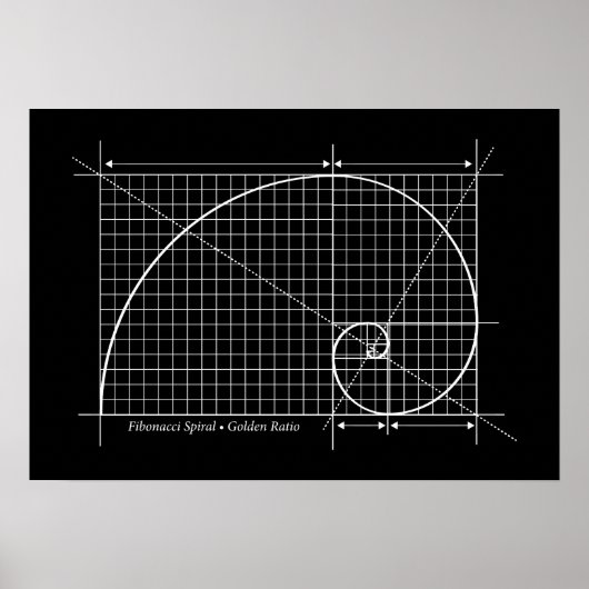 Poster Ratio d'or, spirale Fibonacci, dessin (Devant)