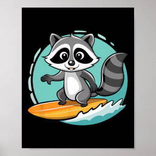 Poster Raton laveur aventureux surfant sur des vagues épi