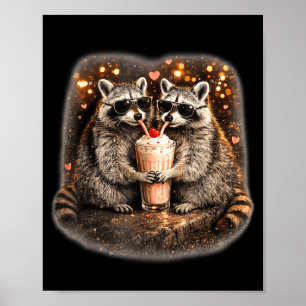 Poster Raton laveur buvant du café glacé mème animal drôl