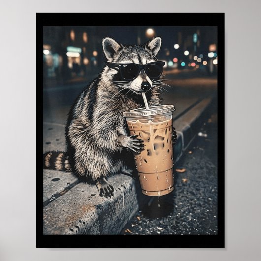Poster Raton laveur buvant un café glacé Mème d'animal dr (Devant)