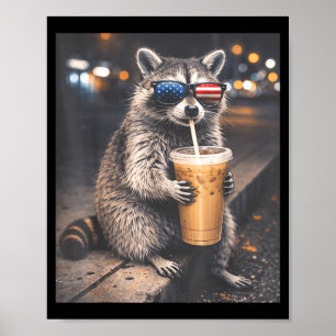 Poster Raton laveur cool buvant un café glacé mème animal