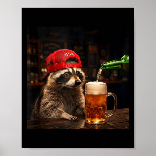 Poster Raton laveur drôle buvant de la bière patriotique