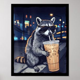 Poster Raton laveur drôle buvant du café glacé animal mig