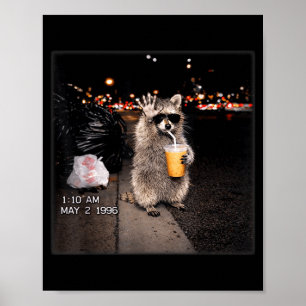 Poster Raton laveur drôle buvant du café glacé mème anima