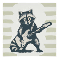 Raton laveur drôle jouant de la guitare électrique