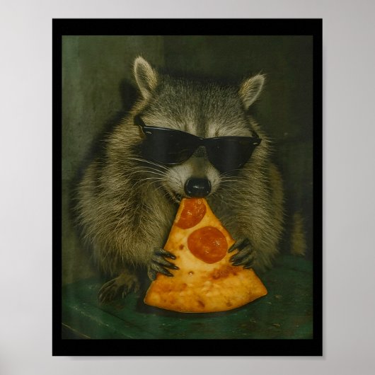 Poster Raton laveur drôle mangeant Zza Animal Meme Hommes (Devant)