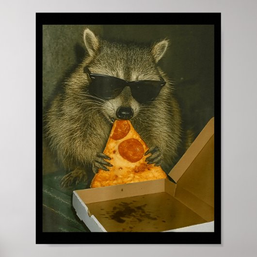Poster Raton laveur drôle mangeant Zza Animal Meme Raton (Devant)