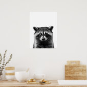 Poster Raton laveur Forêt Moderne Portrait noir blanc (Cuisine)