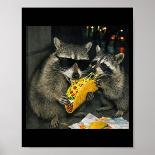 Poster Raton laveur mangeant un taco drôle de nourriture