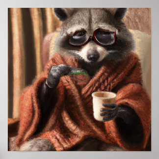 Poster Raton laveur mignon avec lunettes dans le tissu tr