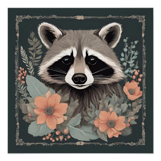 Poster Raton laveur mignon Cottagecore (Devant)