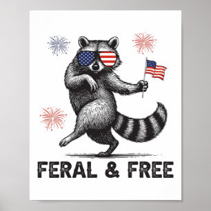 Poster Raton laveur patriotique sauvage mais libre Drapea
