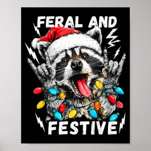Poster Raton laveur rocker de Noël drôle féroce et festif