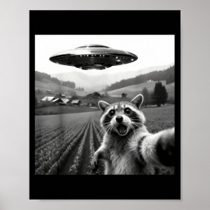 Poster Raton laveur selfie avec alien ufo drôle raton lav