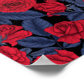 Poster Ravages et roses avec des feuilles bleu foncé (Coin)