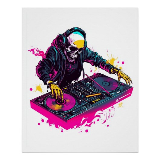 Poster Rave Skull � EDM Party Skeleton DJ (Devant)