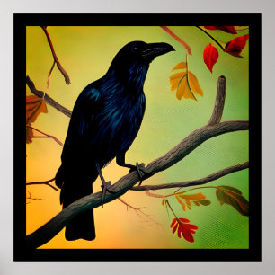 Poster Raven De Plaisir Entouré Sur Branche