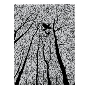 Poster Ravens silhoués dans les arbres d'hiver