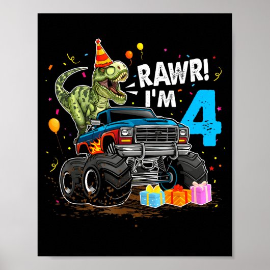 Poster Rawr I'm 4 4th Birthday T Rex Dinosaur Funny Party (Devant)
