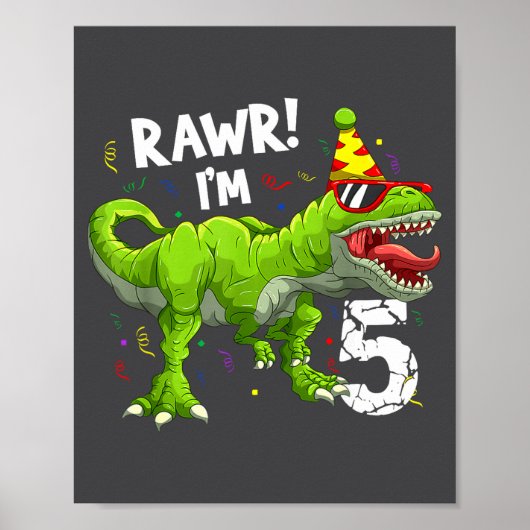 Poster Rawr I'm 5 5th Birthday T Rex Dinosaur Funny Party (Devant)