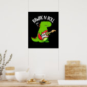 Poster Rawrk Et Roll Funny Rocker Dinosaur Pun Dark BG (Cuisine)