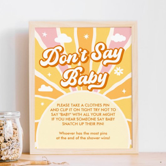 Poster Ray of Sunshine Baby shower Ne pas dire Baby Game