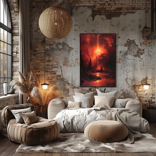 Poster Rayo Celestial Ardiente: Atardecer Surrealista.