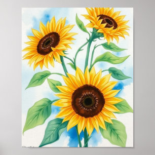 Poster Rayon d'or : Un triptyque d'aquarelle dynamique de