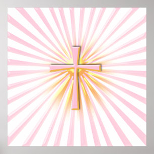 Poster Rayons de lumière de la Croix Religieuse (Sur blan