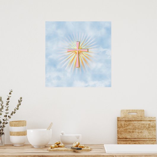 Poster Rayons de lumière de la Croix Religieuse (W/Clouds (Cuisine)