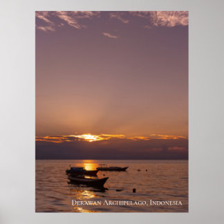 Poster Rayons de soleil couchant Bateaux flottants Mer Cr