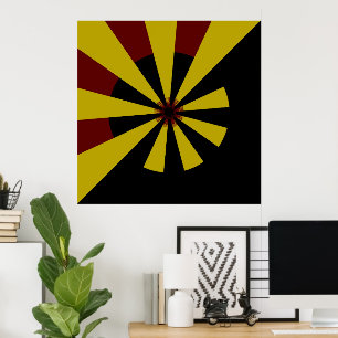 Poster Rayons Soleil Rétro Coucher Soleil Noir Jaune Roug