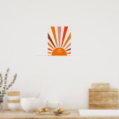 Poster Rayons Soleil Rétro Coucher Soleil Orange Jaune (Cuisine)