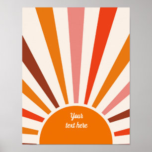 Poster Rayons Soleil Rétro Coucher Soleil Orange Jaune