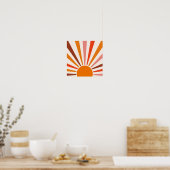 Poster Rayons Soleil Rétro Coucher Soleil Orange Jaune Ro (Cuisine)