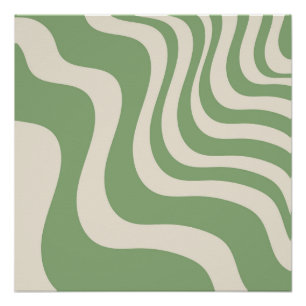 Poster Rayure ondulée verte abstraite Moderne Printemps