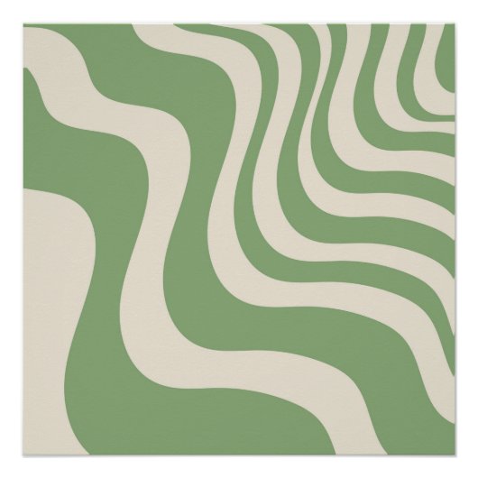 Poster Rayure ondulée verte abstraite Moderne Printemps (Devant)