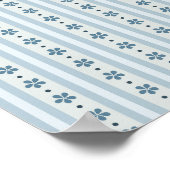 Poster Rayures Bleues Clair Et Fleurs (Coin)