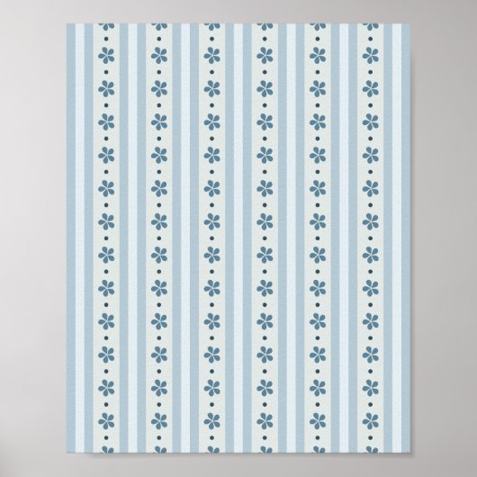 Poster Rayures Bleues Clair Et Fleurs (Devant)