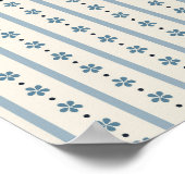 Poster Rayures Bleues Et Crème Et Fleurs (Coin)
