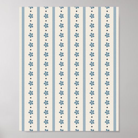 Poster Rayures Bleues Et Crème Et Fleurs (Devant)