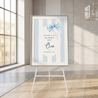 Poster Rayures Bleues & Nœud Aquarelle Joyeux Premier Ann