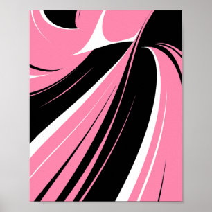 Poster Rayures courbes noir et blanc sur fond rose