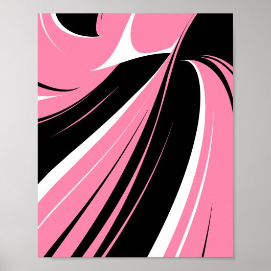 Poster Rayures courbes noir et blanc sur fond rose (Devant)