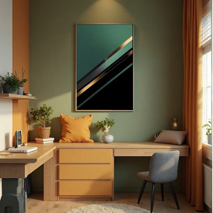 Poster Rayures diagonales en vert émeraude profond et or